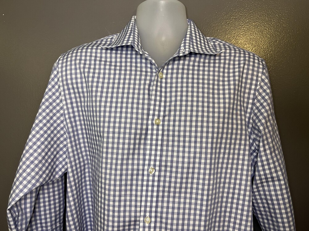 MICHAEL Michael Kors Shirt Mens 16 32/33 Blue Gingham Regular Fit Non Iron Dress